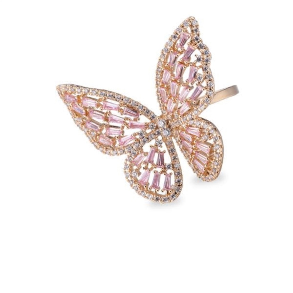 Eye Candy The Luxe Collection pink stone butterfly statement ring and earrings